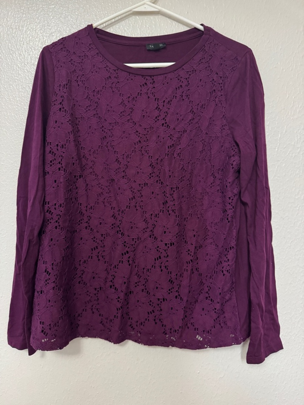 Talbots Lace Front Long Sleeve Top - Purple